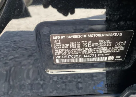 2018 BMW X1 Sdrive28I из США, поврежденный, VIN WBXHU7C3XJ5H44771